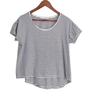 Mango Black and White Striped Organic Cotton French Girl Minimalist Tee Small